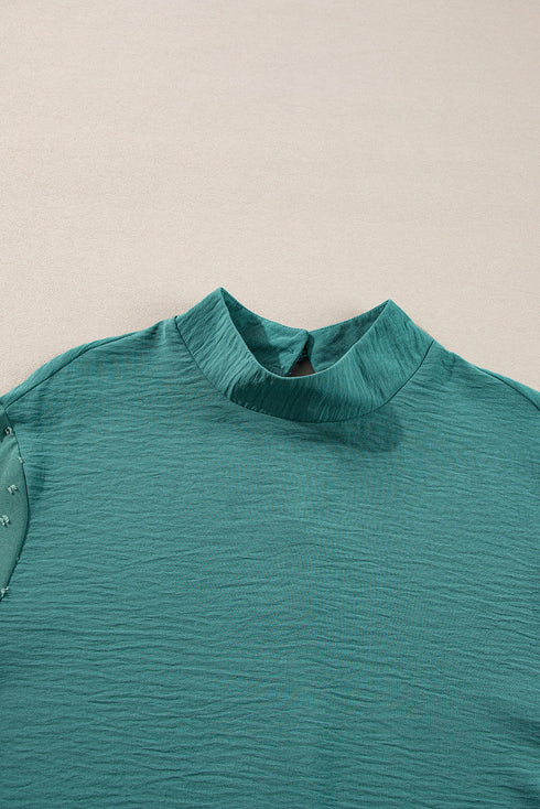 Swiss Dot Long Balloon Sleeve Loose Fit Blouse