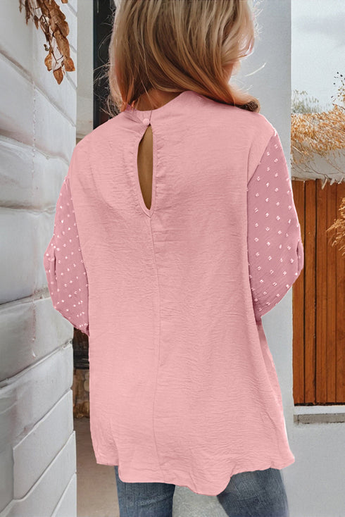 Swiss Dot Long Balloon Sleeve Loose Fit Blouse