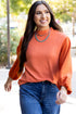 Swiss Dot Long Balloon Sleeve Loose Fit Blouse