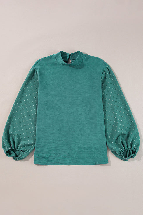 Swiss Dot Long Balloon Sleeve Loose Fit Blouse