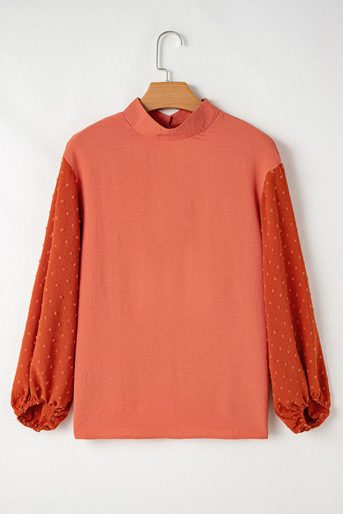 Swiss Dot Long Balloon Sleeve Loose Fit Blouse