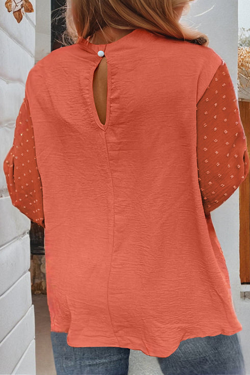 Swiss Dot Long Balloon Sleeve Loose Fit Blouse