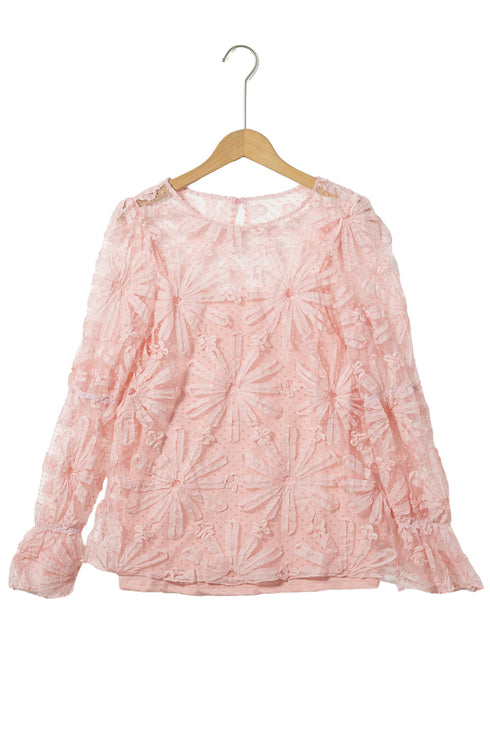 Swiss Dot Mesh Ruffled Sleeve Sheer Blouse