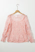 Swiss Dot Mesh Ruffled Sleeve Sheer Blouse