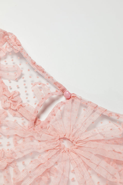 Swiss Dot Mesh Ruffled Sleeve Sheer Blouse