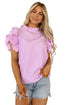 Swiss Dot Textured Scalloped Ruffle Sleeve V Neck Blouse