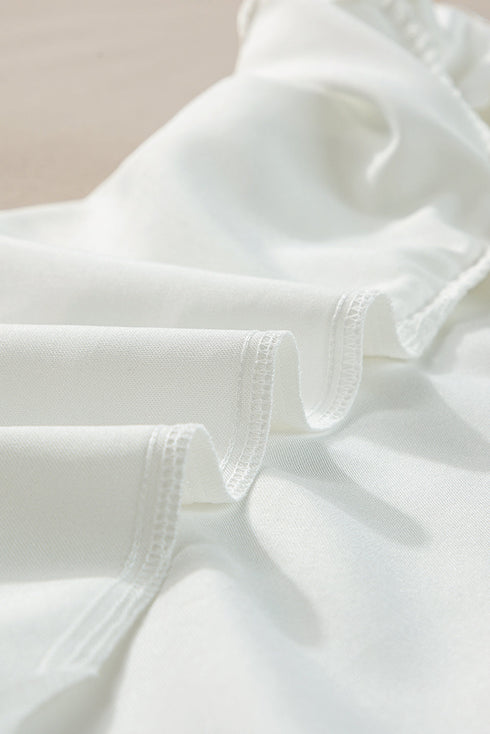 Swiss Dot Textured Scalloped Ruffle Sleeve V Neck Blouse