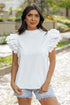 Swiss Dot Textured Scalloped Ruffle Sleeve V Neck Blouse