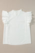 Swiss Dot Textured Scalloped Ruffle Sleeve V Neck Blouse