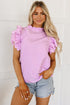 Swiss Dot Textured Scalloped Ruffle Sleeve V Neck Blouse
