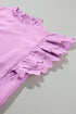 Swiss Dot Textured Scalloped Ruffle Sleeve V Neck Blouse