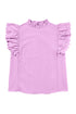 Swiss Dot Textured Scalloped Ruffle Sleeve V Neck Blouse