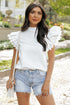 Swiss Dot Textured Scalloped Ruffle Sleeve V Neck Blouse