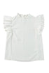 Swiss Dot Textured Scalloped Ruffle Sleeve V Neck Blouse