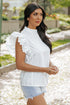 Swiss Dot Textured Scalloped Ruffle Sleeve V Neck Blouse