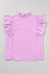 Swiss Dot Textured Scalloped Ruffle Sleeve V Neck Blouse