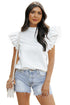 Swiss Dot Textured Scalloped Ruffle Sleeve V Neck Blouse