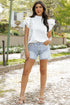 Swiss Dot Textured Scalloped Ruffle Sleeve V Neck Blouse