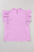 Swiss Dot Textured Scalloped Ruffle Sleeve V Neck Blouse