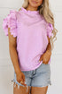 Swiss Dot Textured Scalloped Ruffle Sleeve V Neck Blouse