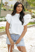 Swiss Dot Textured Scalloped Ruffle Sleeve V Neck Blouse