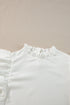 Swiss Dot Textured Scalloped Ruffle Sleeve V Neck Blouse