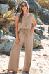 Tailored Buttoned Vest Drawstring Wide Leg Pant Sets