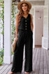 Tailored Buttoned Vest Drawstring Wide Leg Pant Sets