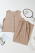 Tailored Buttoned Vest Drawstring Wide Leg Pant Sets
