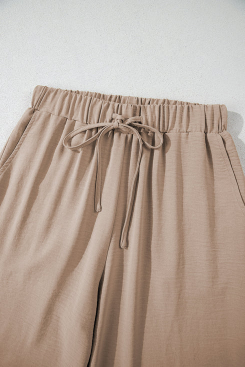 Tailored Buttoned Vest Drawstring Wide Leg Pant Sets