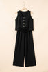 Tailored Buttoned Vest Drawstring Wide Leg Pant Sets