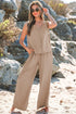 Tailored Buttoned Vest Drawstring Wide Leg Pant Sets