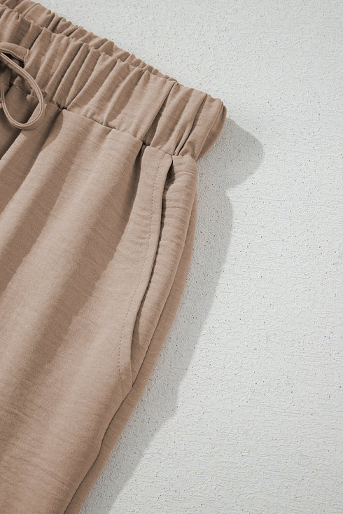 Tailored Buttoned Vest Drawstring Wide Leg Pant Sets