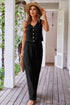 Tailored Buttoned Vest Drawstring Wide Leg Pant Sets