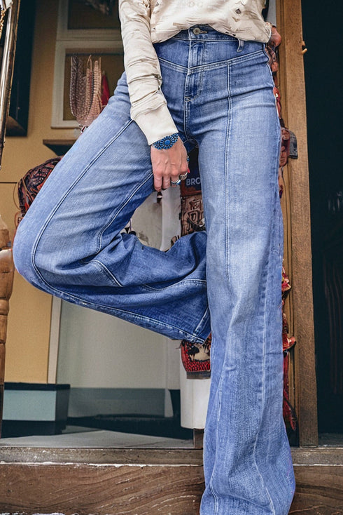 Tailored Center Seam High Rise Wide Leg Jeans