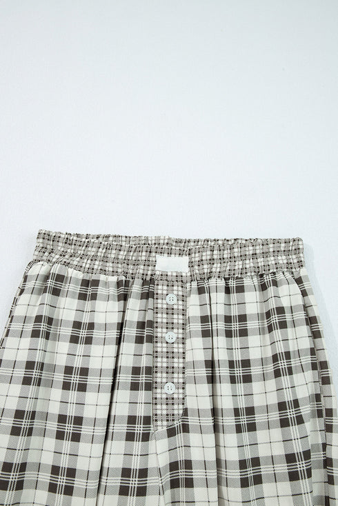 Tailored Patchwork Plaid Wide Leg Pants