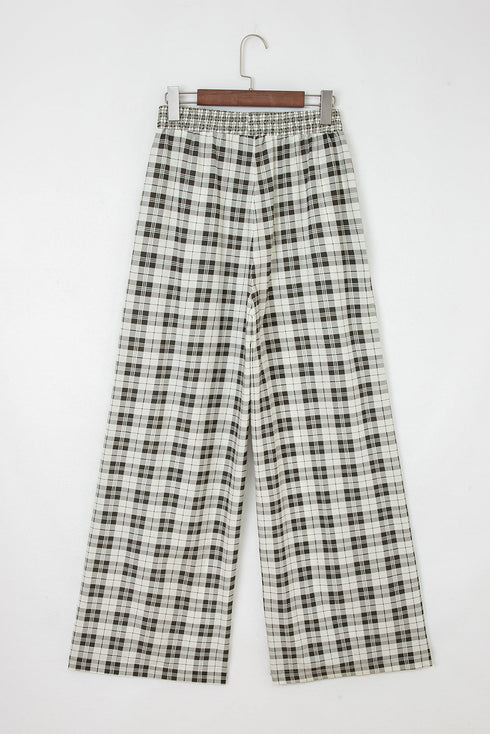 Tailored Patchwork Plaid Wide Leg Pants