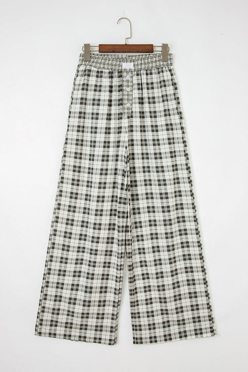 Tailored Patchwork Plaid Wide Leg Pants