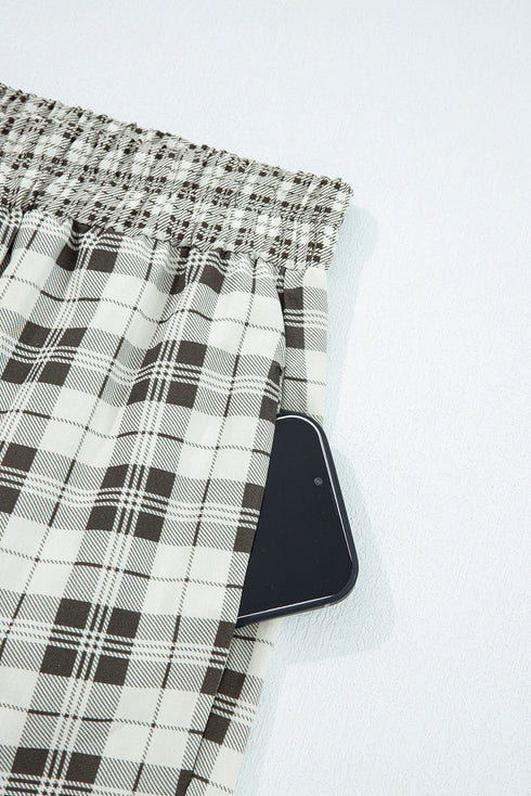 Tailored Patchwork Plaid Wide Leg Pants