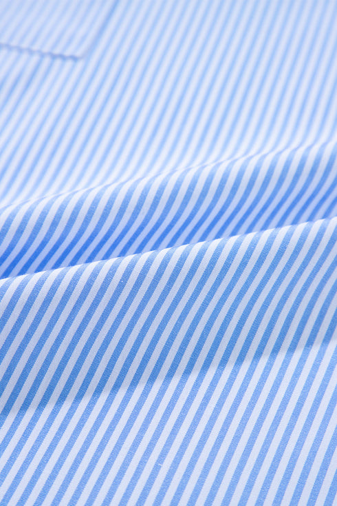 Tailored Pinstripe Button Front Smocked Cuff Blouse
