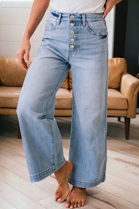 Tailored Pinstripe Multi Button Wide Leg Jeans