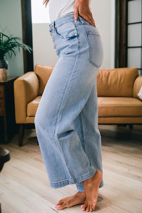 Tailored Pinstripe Multi Button Wide Leg Jeans