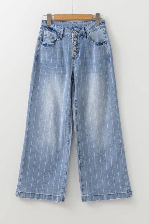 Tailored Pinstripe Multi Button Wide Leg Jeans