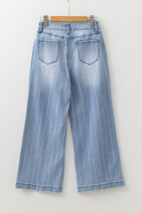Tailored Pinstripe Multi Button Wide Leg Jeans