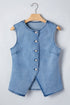 Tailored Western Buttoned Front Slit Denim Vest