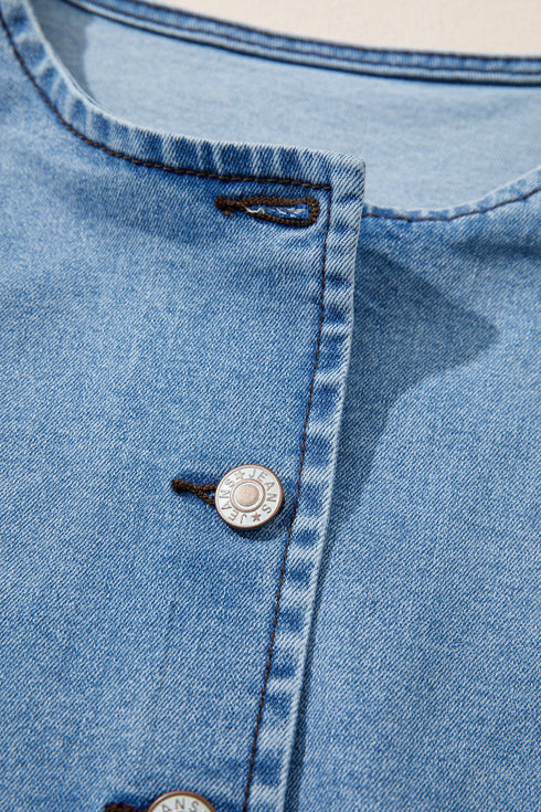 Tailored Western Buttoned Front Slit Denim Vest