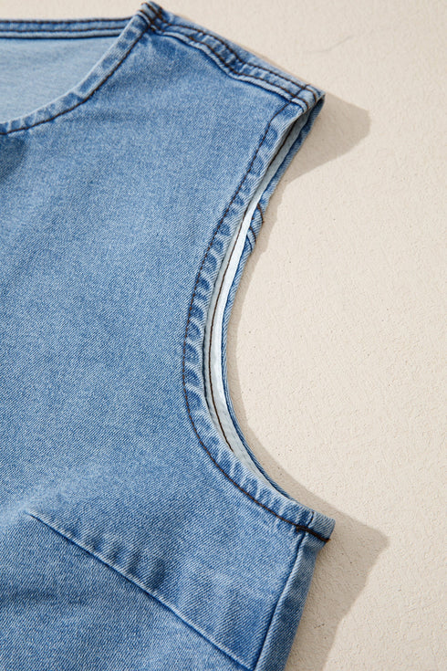 Tailored Western Buttoned Front Slit Denim Vest
