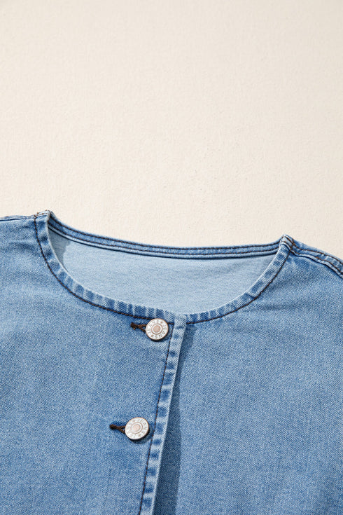 Tailored Western Buttoned Front Slit Denim Vest
