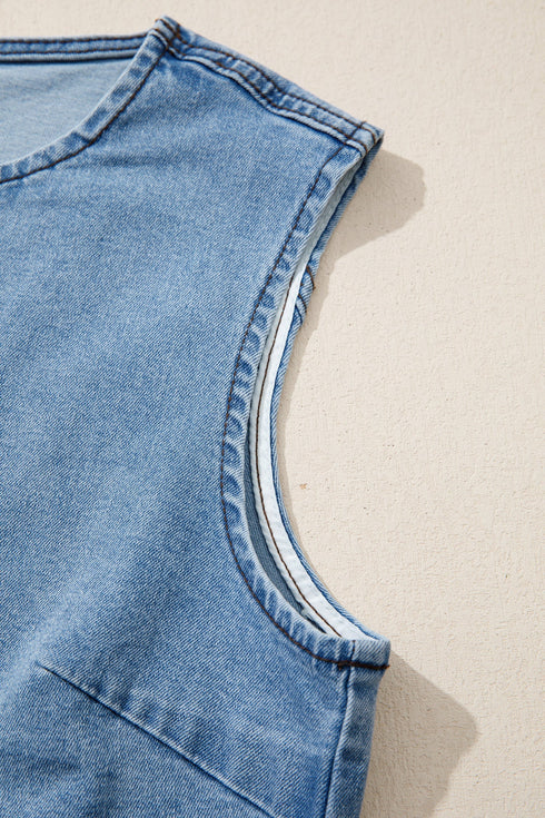 Tailored Western Buttoned Front Slit Denim Vest