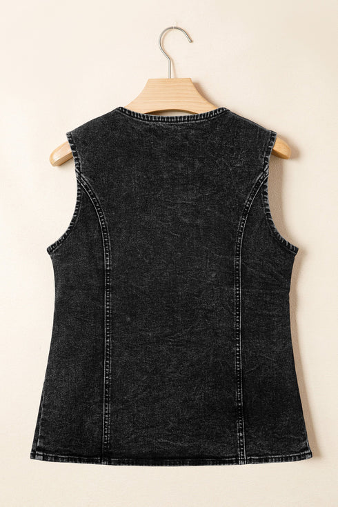 Tailored Western Buttoned Front Slit Denim Vest